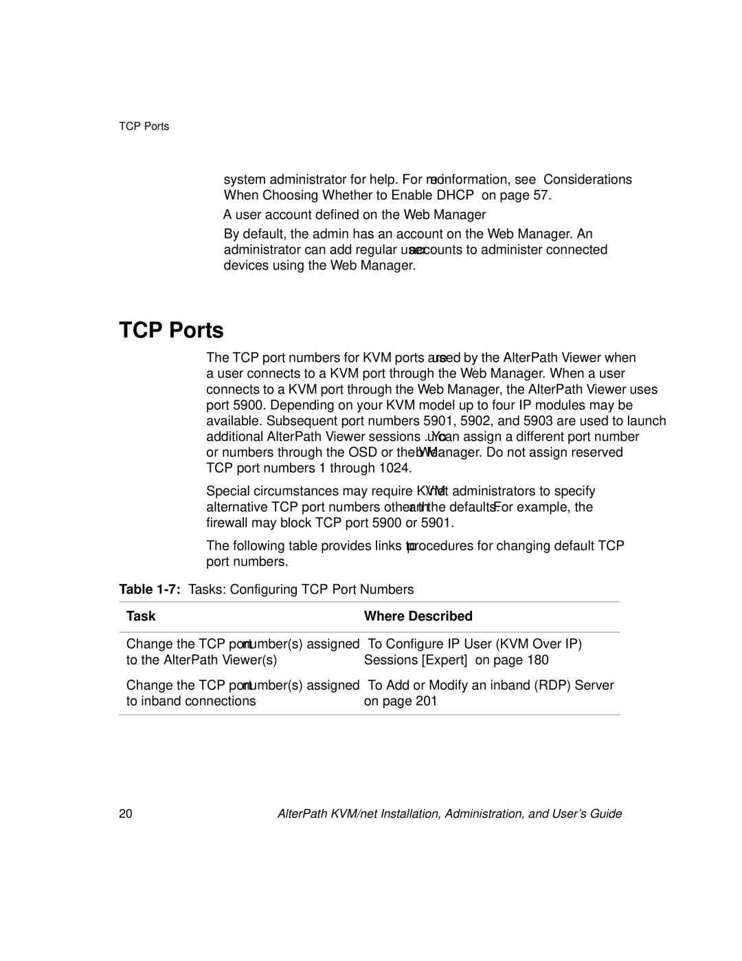 Cyclades User's Guide manual TCP Ports, Task 