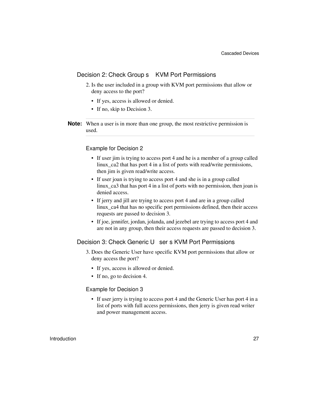 Cyclades User's Guide Decision 2 Check Group’s KVM Port Permissions, Decision 3 Check Generic User’s KVM Port Permissions 