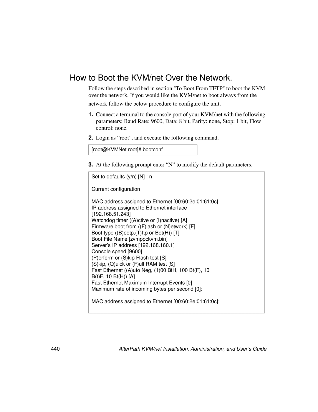 Cyclades User's Guide manual How to Boot the KVM/net Over the Network 