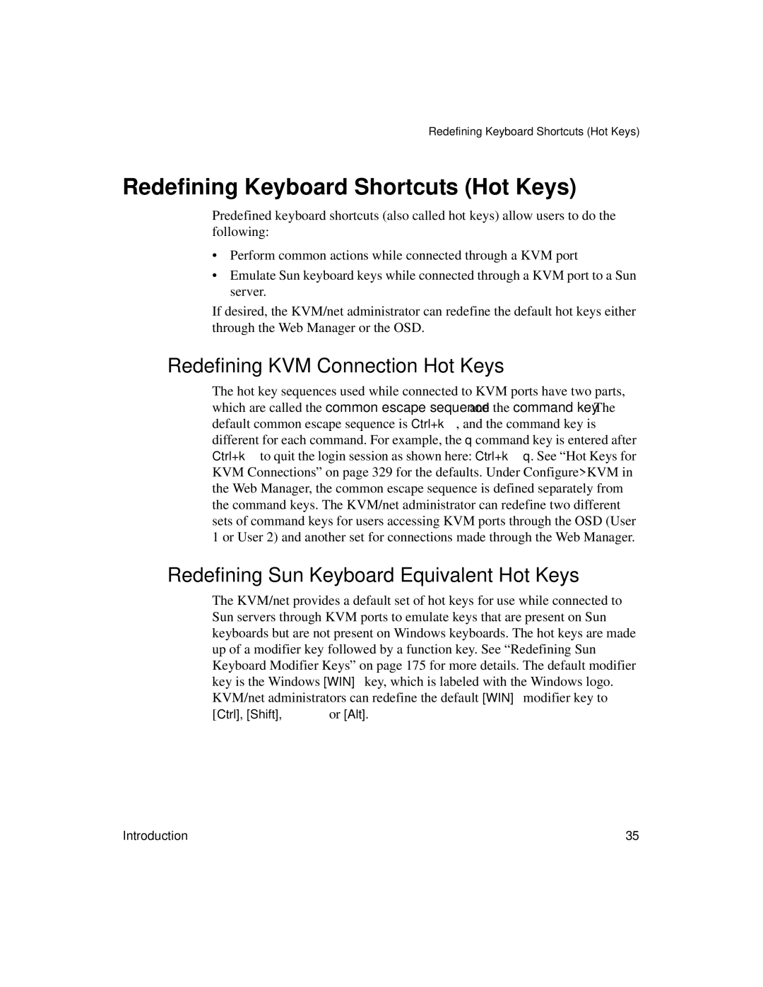 Cyclades User's Guide manual Redefining Keyboard Shortcuts Hot Keys, Redefining KVM Connection Hot Keys 