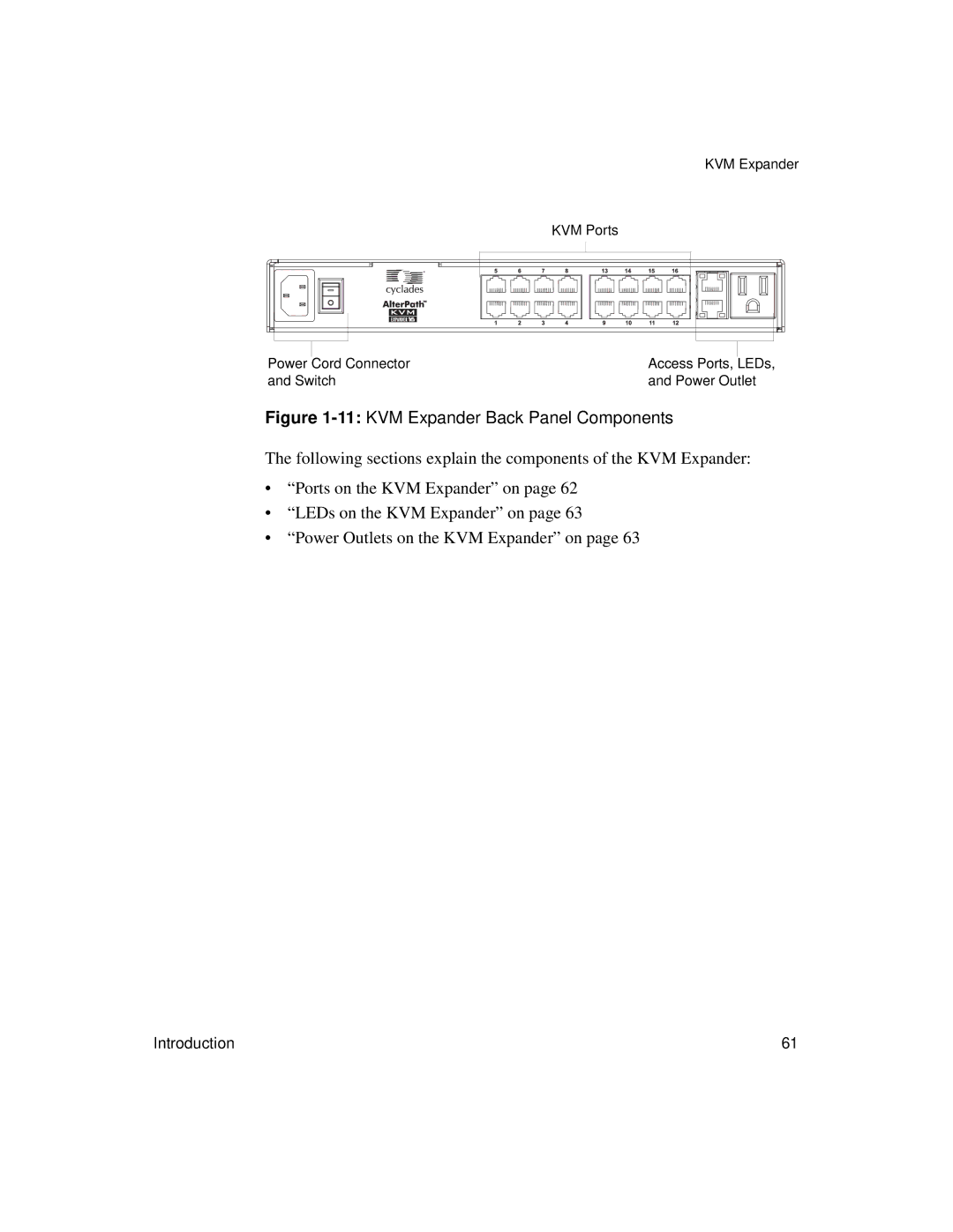 Cyclades User's Guide manual 11KVM Expander Back Panel Components 