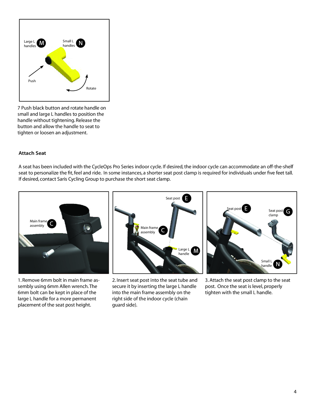 CycleOps 400 PRO, 300 PRO, 200 PRO, 100 PRO manual Large L Small L Handles Push Rotate 