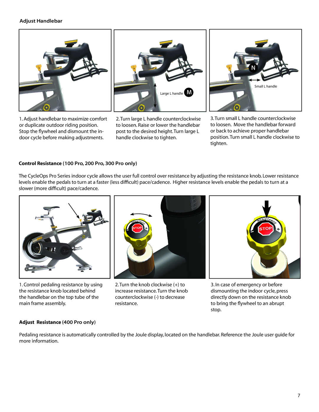 CycleOps 300 PRO, 400 PRO, 200 PRO, 100 PRO manual Adjust handlebar 