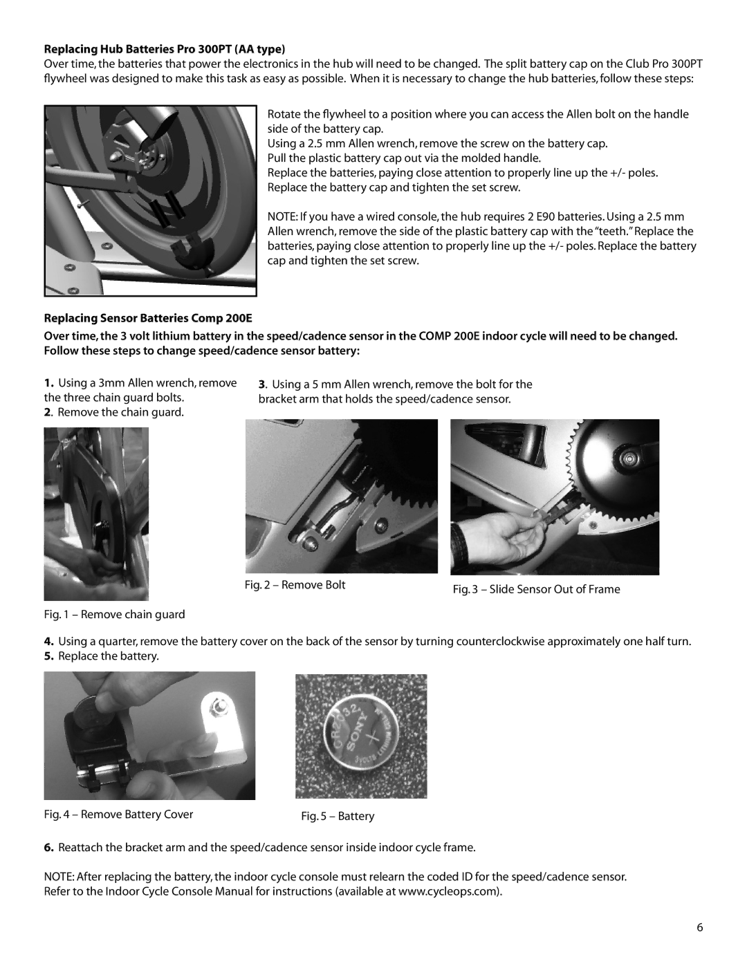 CycleOps Club Pro 300PT service manual Replacing Hub Batteries Pro 300PT AA type, Remove Bolt 