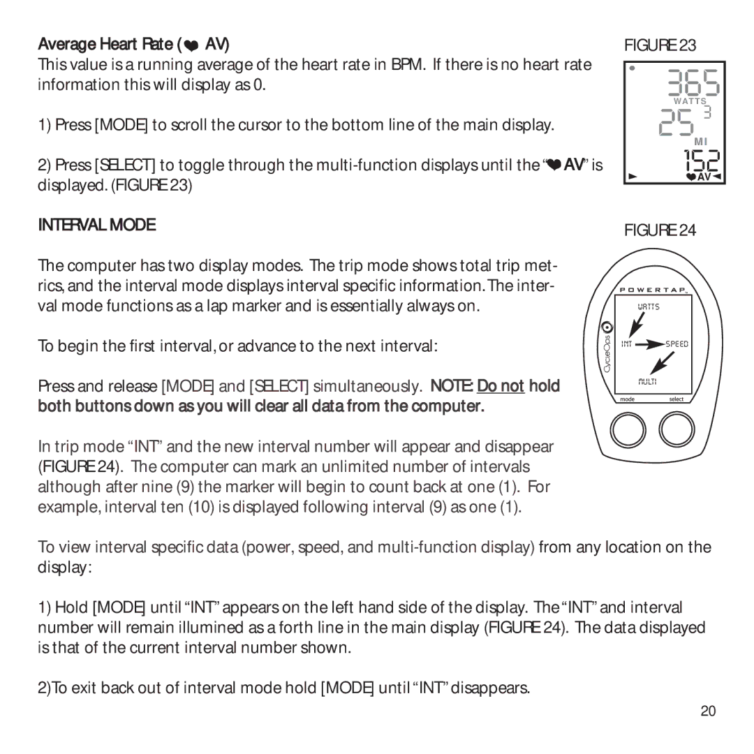 CycleOps PowerTap owner manual 152, Interval Mode 