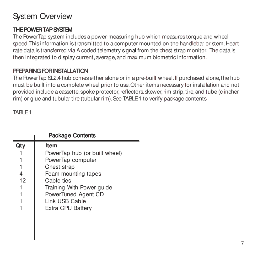 CycleOps PowerTap owner manual System Overview, Power TAP System, Preparing for Installation 