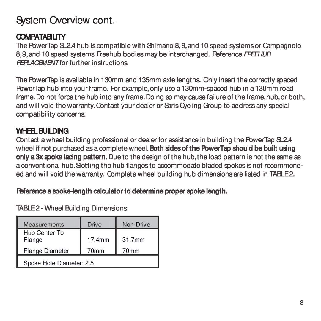 CycleOps PowerTap owner manual System Overview cont 