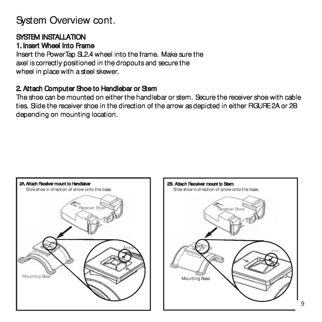 CycleOps PowerTap owner manual System Overview cont, SYSTEM INSTALLATION 1. Insert Wheel Into Frame 