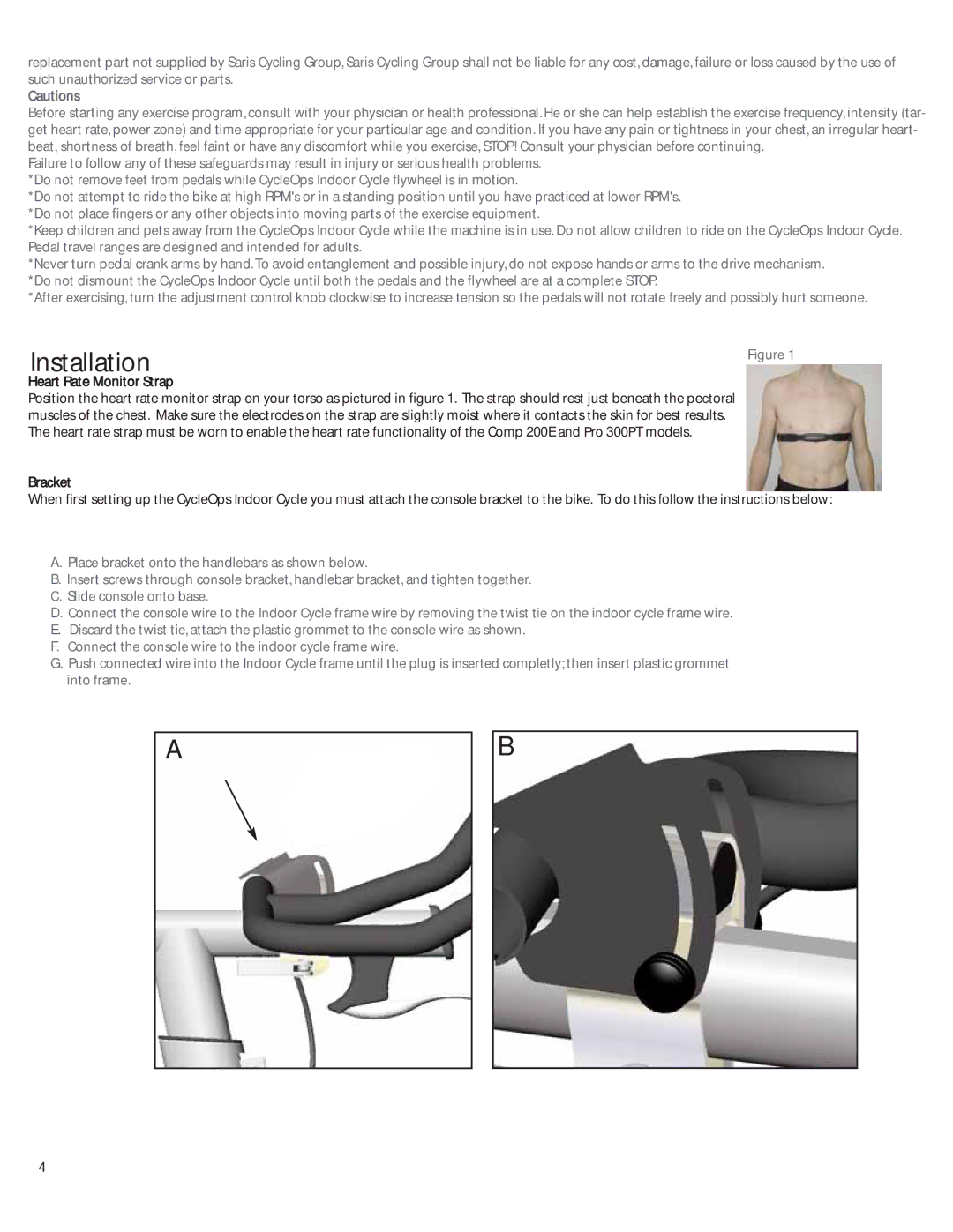 CycleOps PRO 300PT, Comp 200E manual Installation, Heart Rate Monitor Strap 