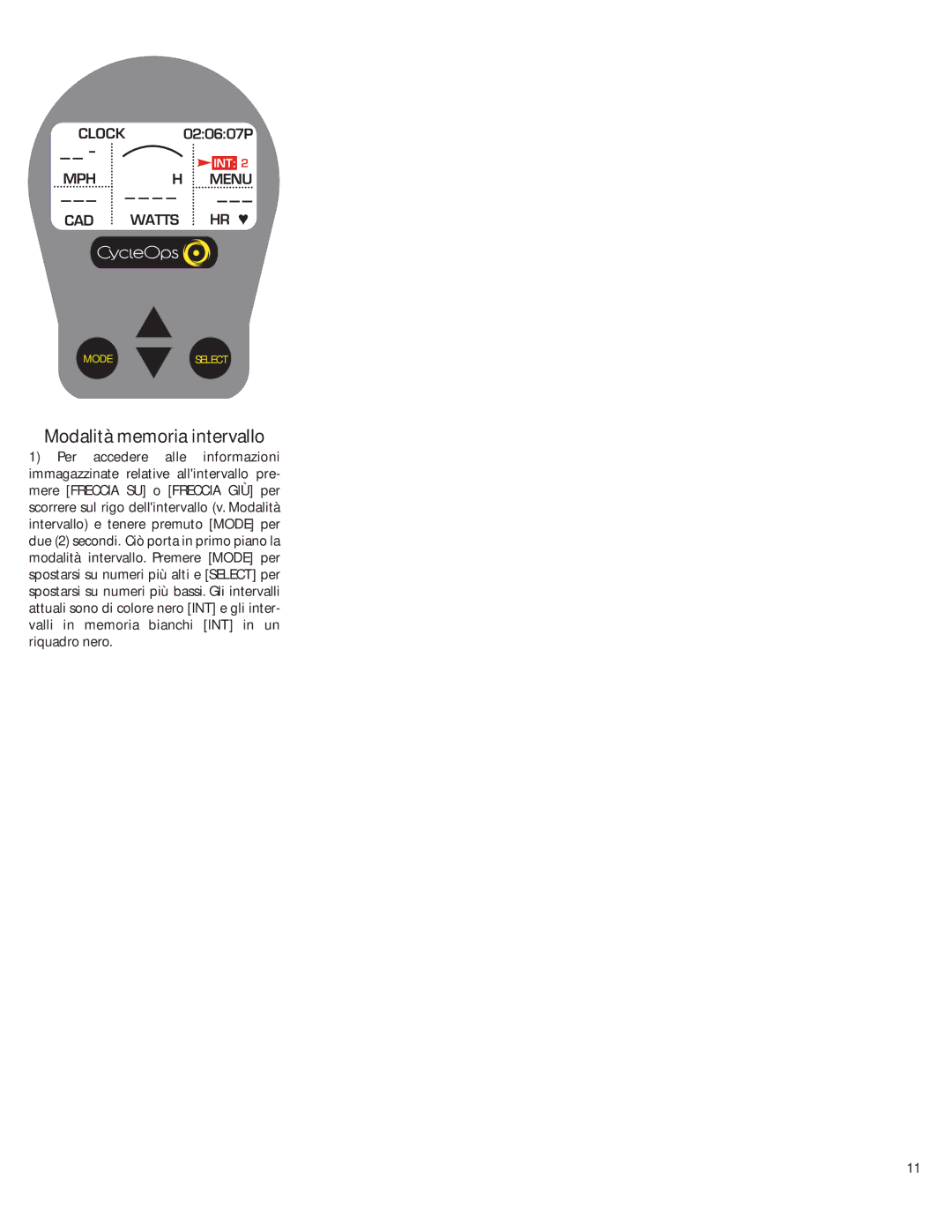 CycleOps Comp 200E, PRO 300PT manual Modalità memoria intervallo 