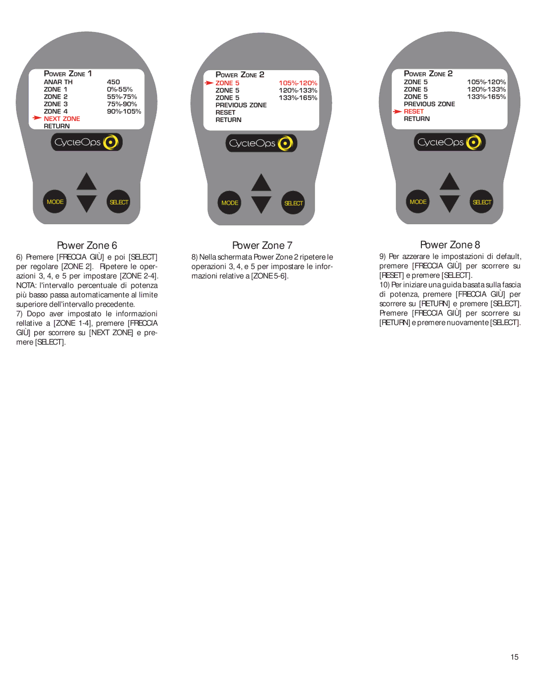 CycleOps Comp 200E, PRO 300PT manual Next Zone 
