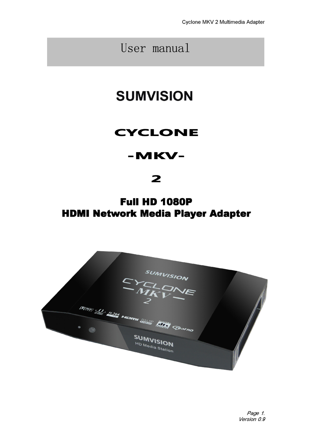 CyClone 1080P user manual Cyclone MKV 