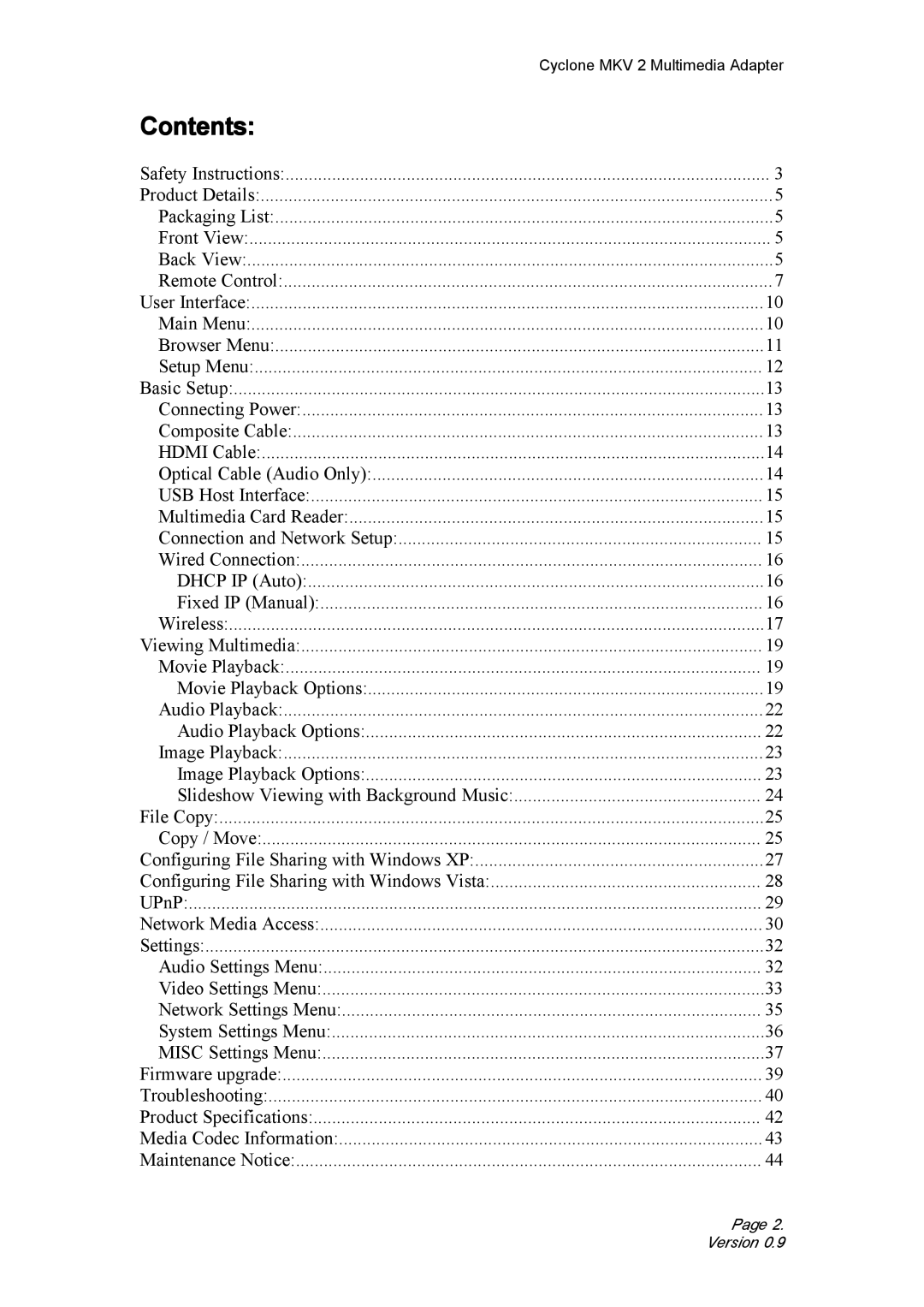 CyClone 1080P user manual Contents 