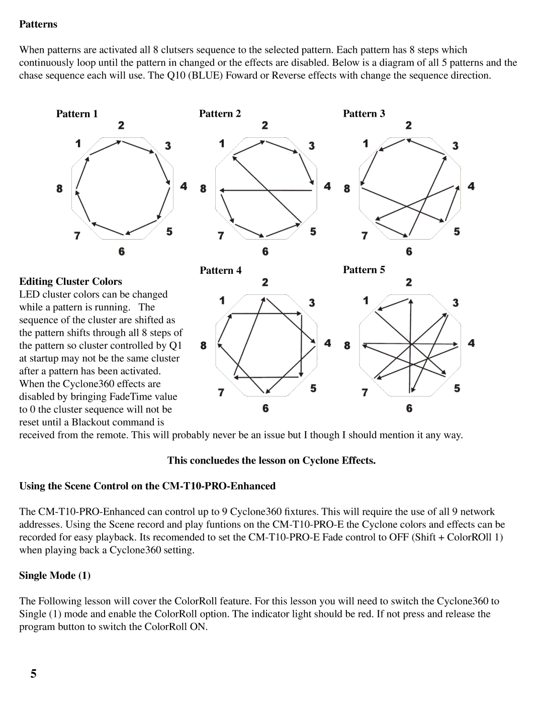 CyClone 360 user manual Patterns, Pattern Editing Cluster Colors, Single Mode 