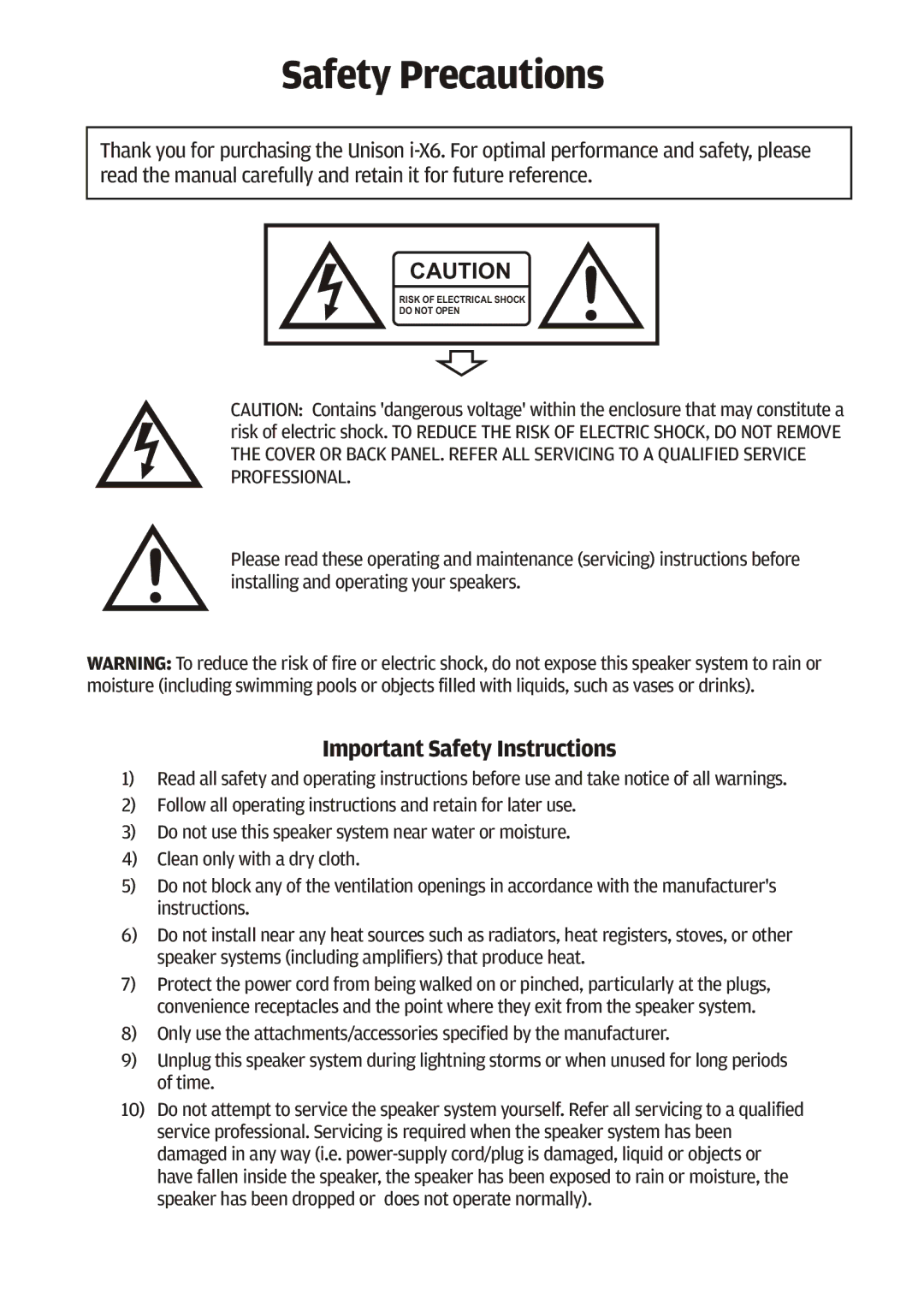 Cygnett i-x6 manual Safety Precautions 