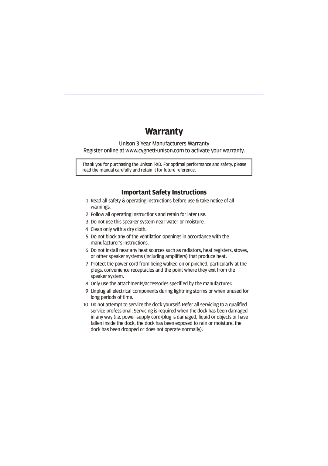 Cygnett i-XD manual Warranty 