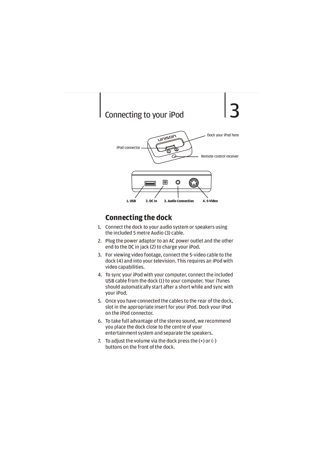 Cygnett i-XD manual Connecting to your iPod, Connecting the dock 