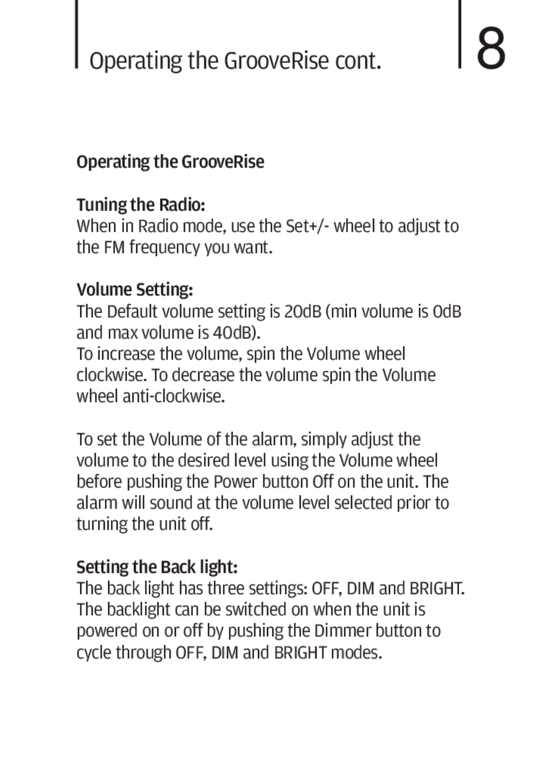 Cygnett iPod Speaker manual Operating the GrooveRise 