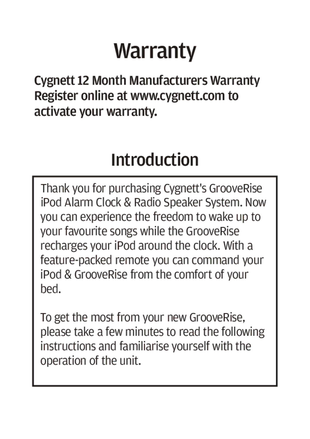 Cygnett iPod Speaker manual Warranty 