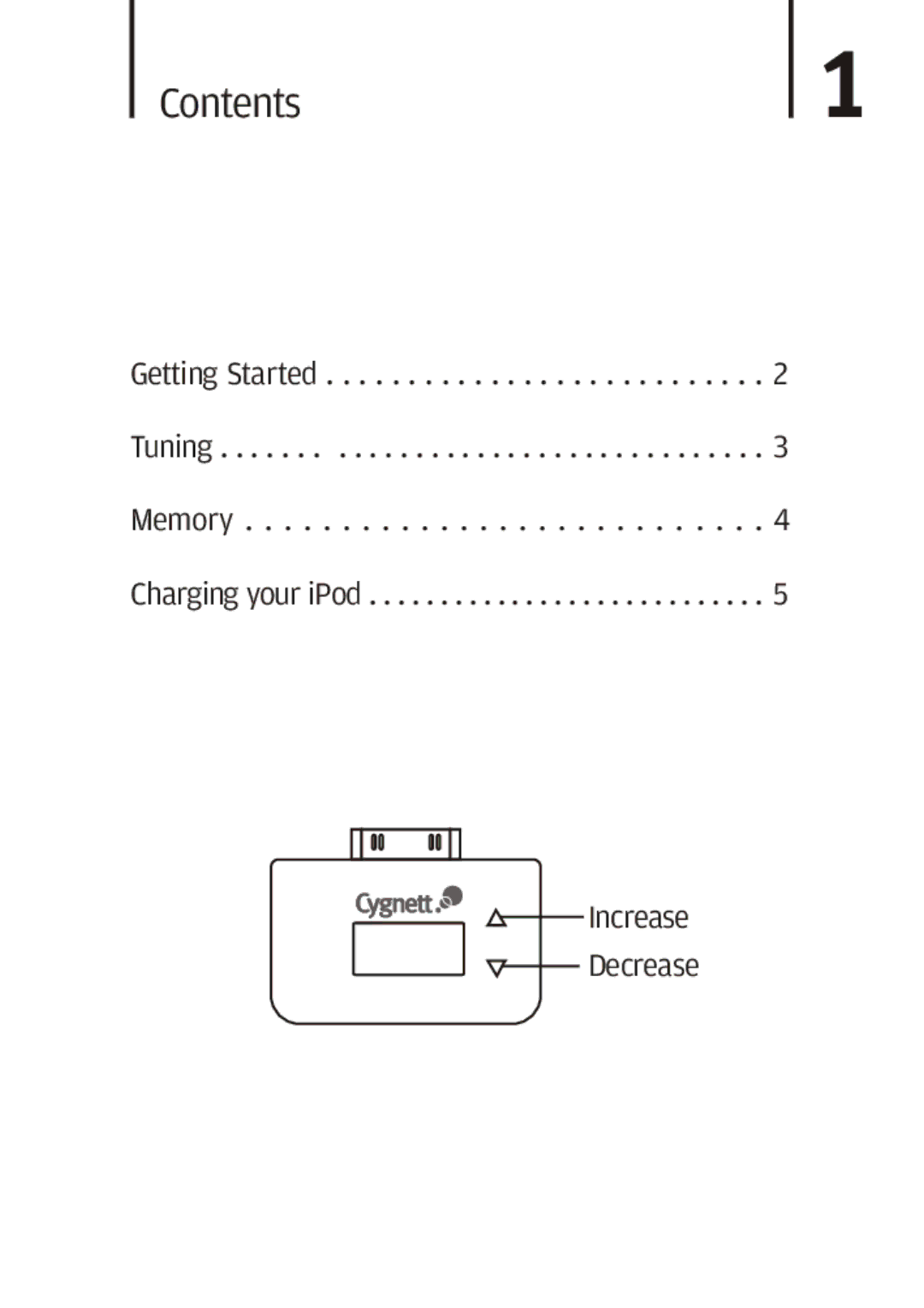 Cygnett Mini Wireless FM transmitter manual Contents, Increase Decrease 