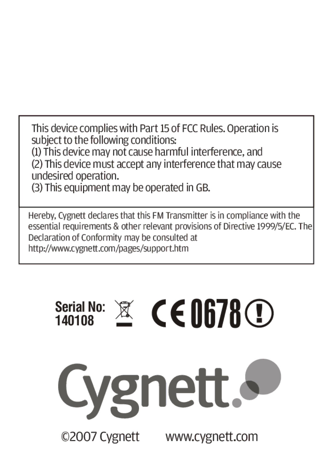 Cygnett Mini Wireless FM transmitter manual Cygnett 