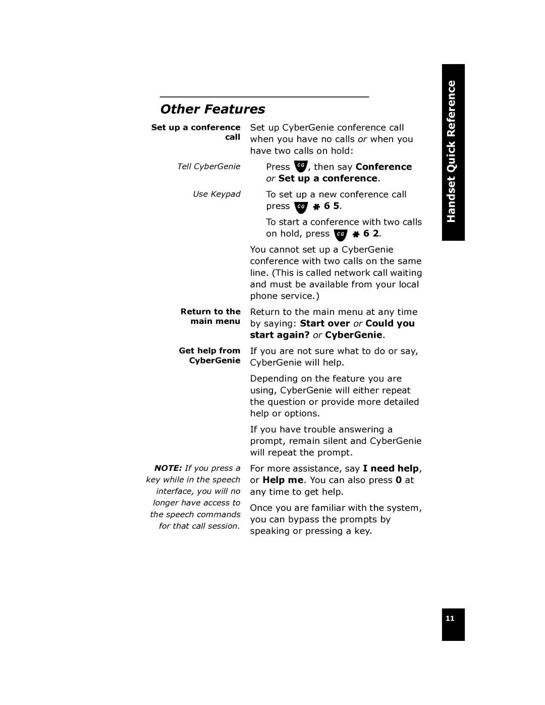 Cygnion CG 2400 manual Other Features 