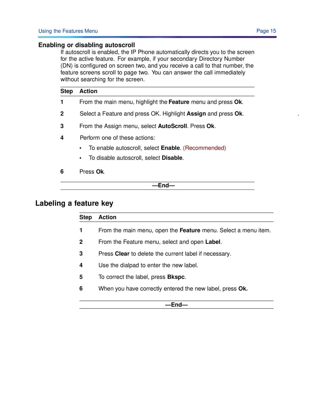 Cypress 1140 manual Labeling a feature key, Enabling or disabling autoscroll 