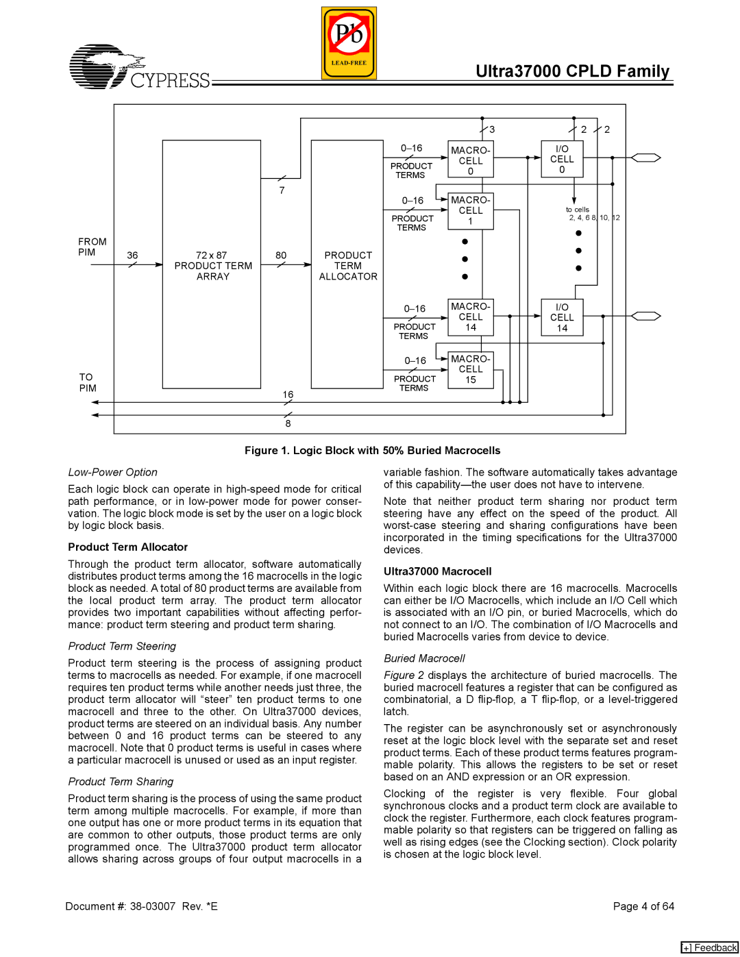 Cypress 37000 CPLD manual Product Term Allocator, Ultra37000 Macrocell 