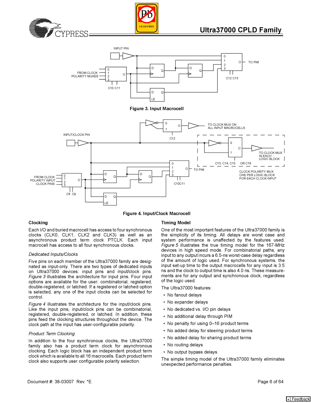 Cypress 37000 CPLD manual Input Macrocell, Timing Model 