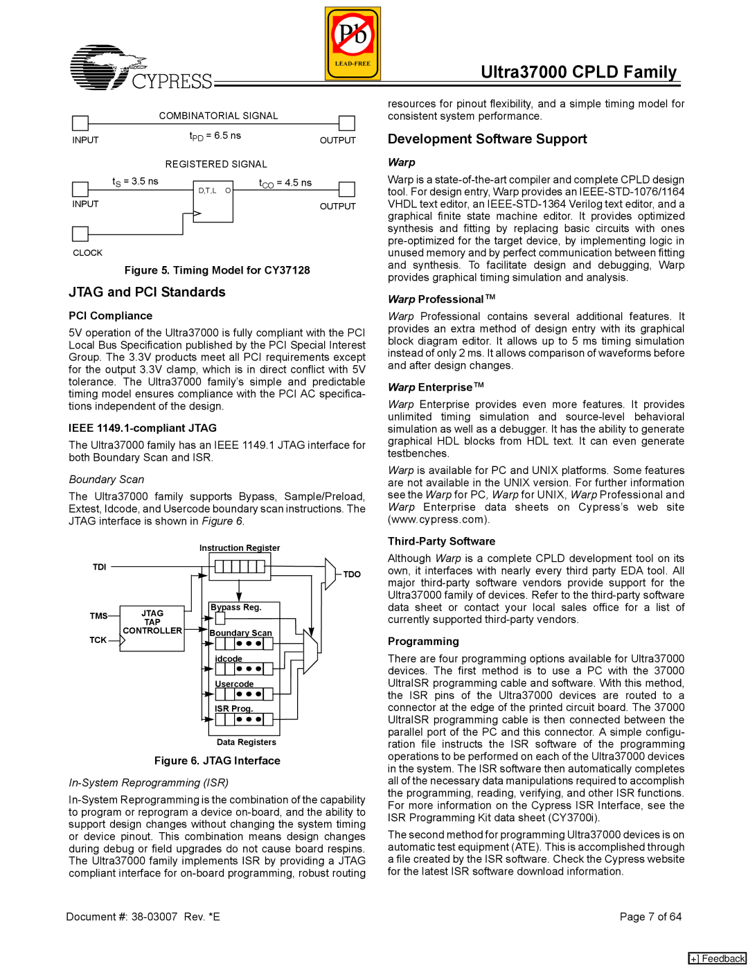 Cypress 37000 CPLD manual Development Software Support, Jtag and PCI Standards 