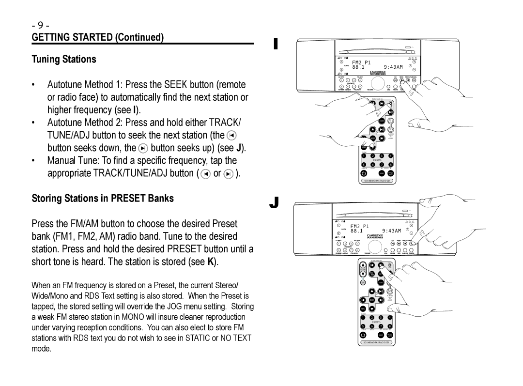 Cypress 745 manual Getting Started Tuning Stations, Storing Stations in Preset Banks 