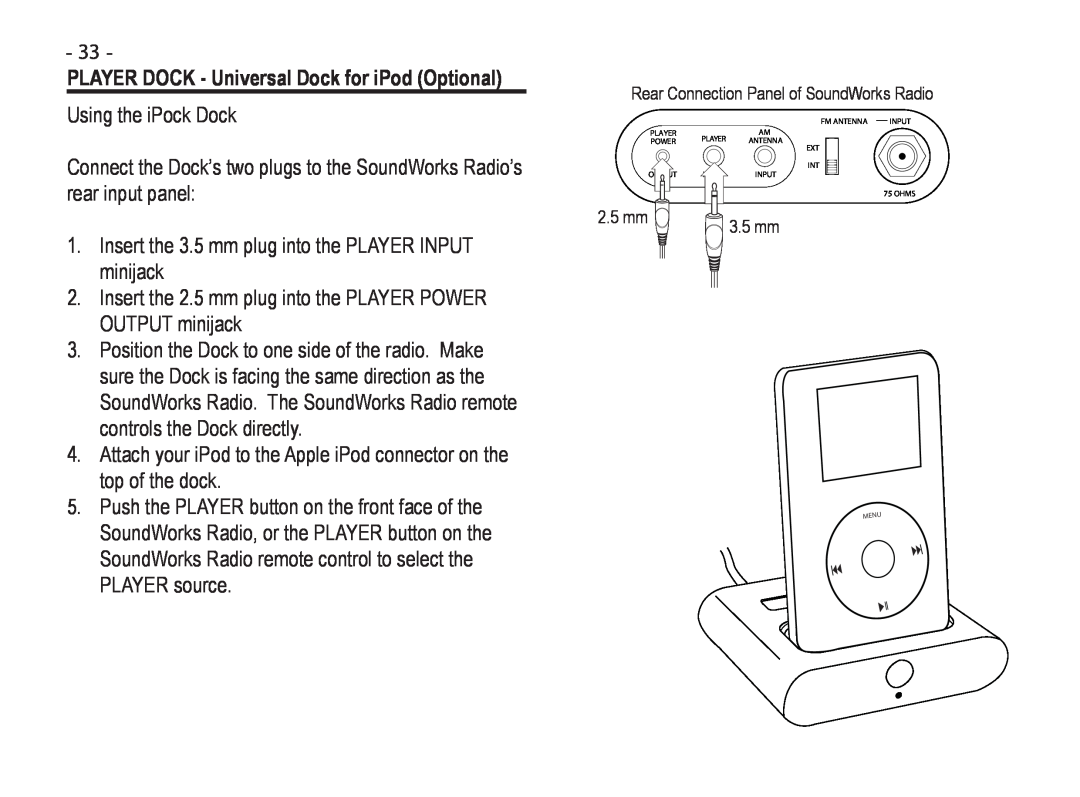 Cypress 745 manual PLAYER DOCK - Universal Dock for iPod Optional 