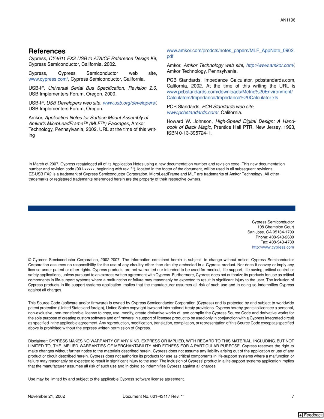 Cypress EZ-USB FX2 PCB, AN1196 manual References 