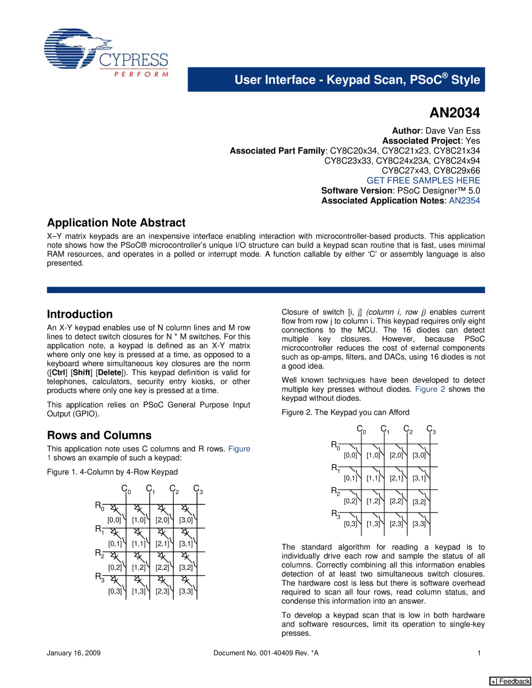 Cypress AN2034 manual Application Note Abstract, Introduction, Rows and Columns 