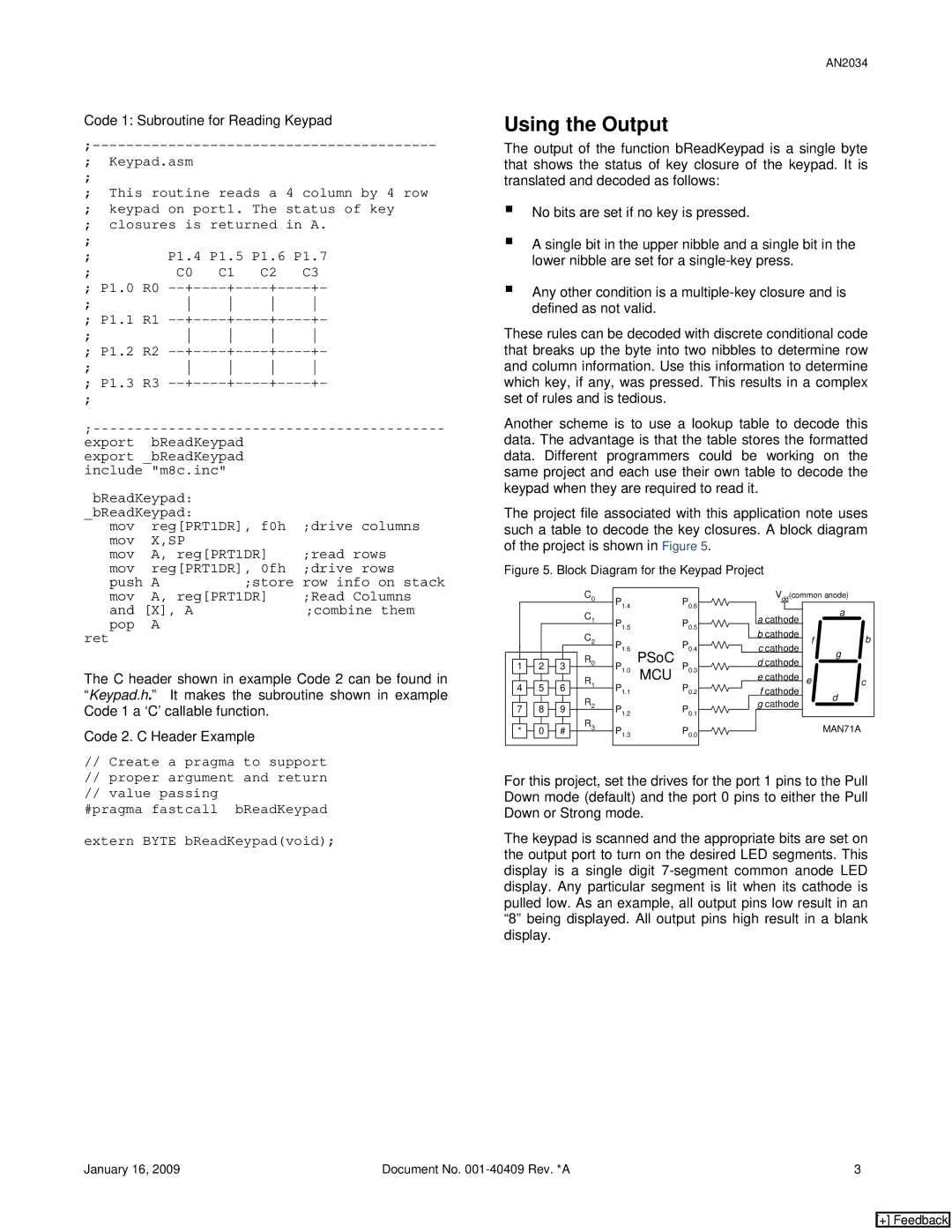 Cypress AN2034 manual Using the Output, Mov RegPRT1DR Read Columns X, a Combine them Pop Ret 