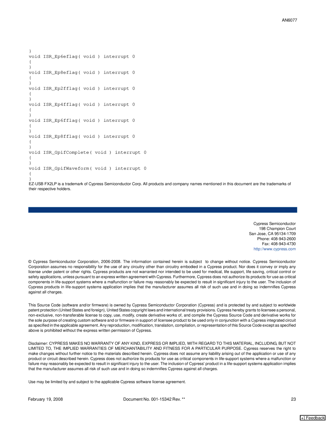 Cypress FX2LP, AN6077 manual + Feedback 