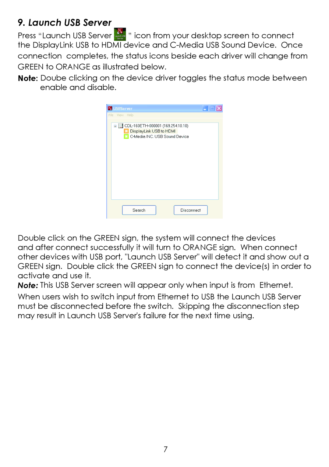 Cypress CDL-160ETH operation manual Launch USB Server 