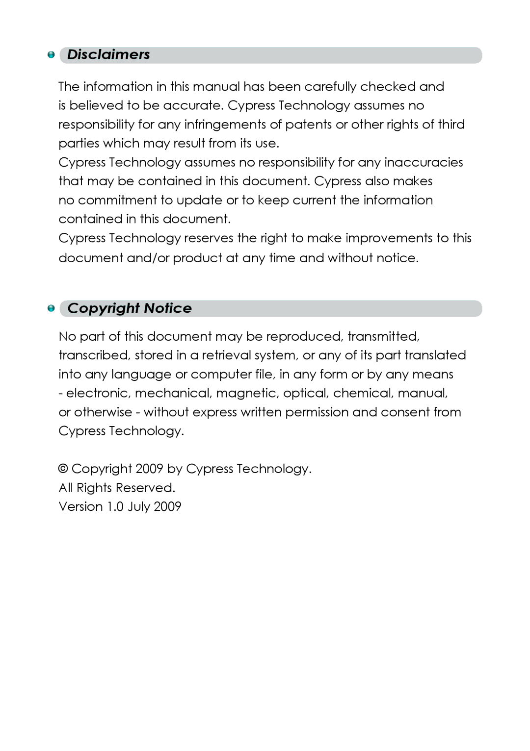 Cypress CDL-160ETH operation manual Disclaimers 