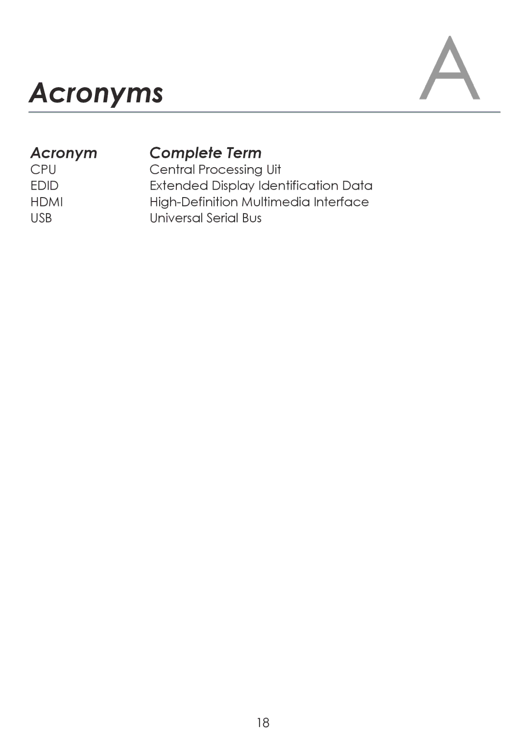 Cypress CDL-160ETH operation manual Acronyms, Acronym Complete Term 