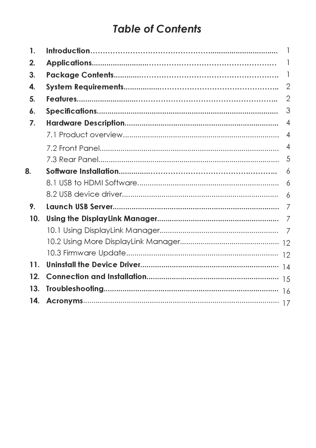 Cypress CDL-160ETH operation manual Table of Contents 