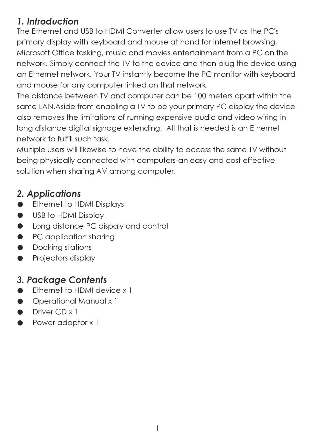 Cypress CDL-160ETH operation manual Introduction, Applications, Package Contents 