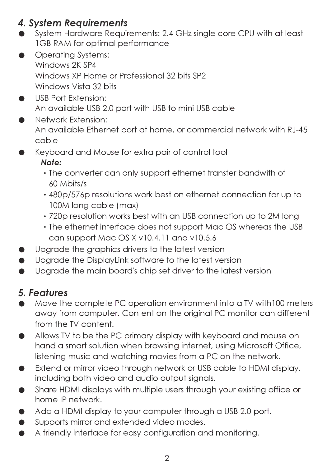 Cypress CDL-160ETH operation manual System Requirements, Features 