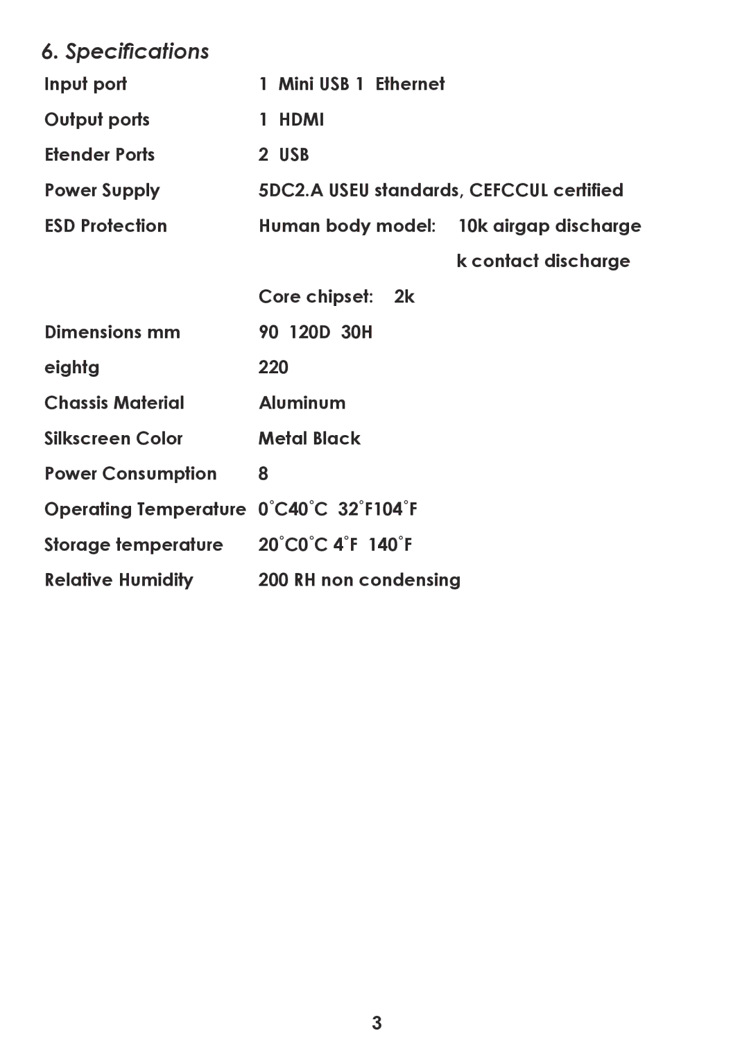 Cypress CDL-160ETH operation manual Specifications 