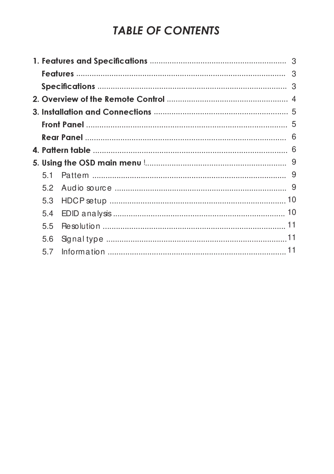 Cypress CPA-3 operation manual Table of Contents 