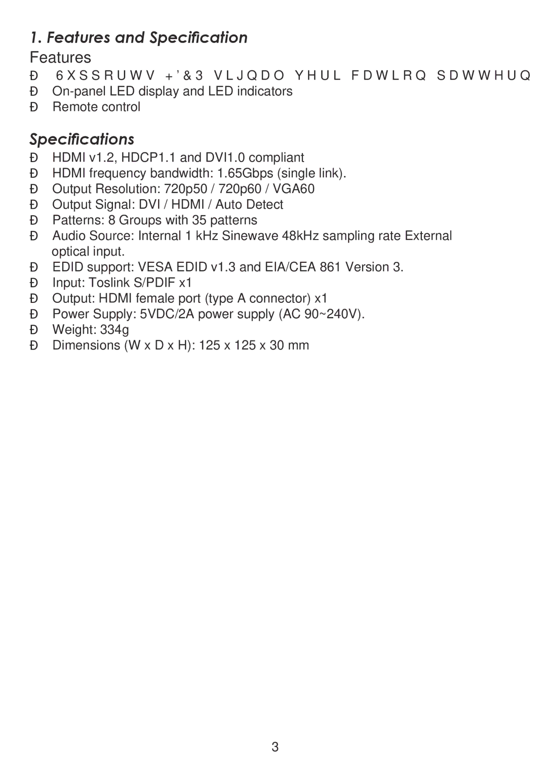 Cypress CPA-3 operation manual Features and Specification, Specifications 