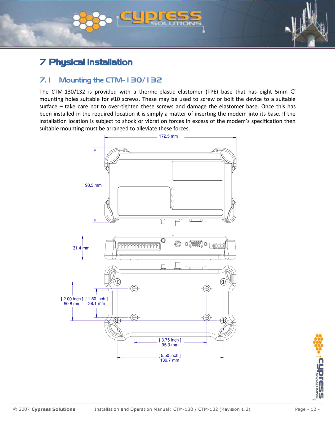 Cypress manual Physical Installation, Mounting the CTM-130/132 