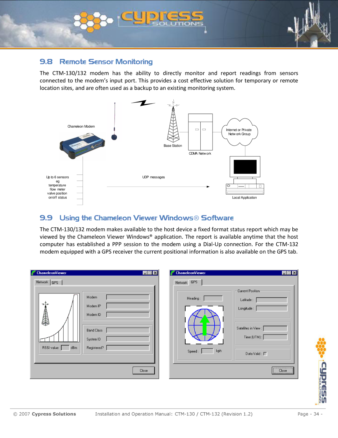 Cypress CTM-130 manual Remote Sensor Monitoring, Using the Chameleon Viewer Windows Software 