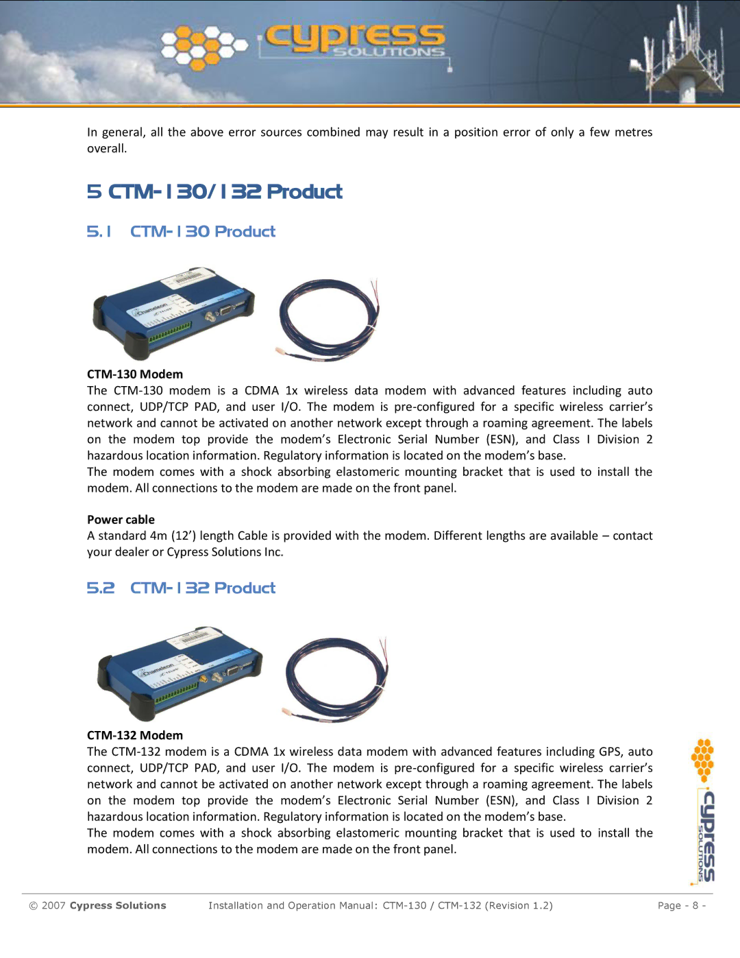 Cypress manual CTM-130/132 Product, CTM-130 Product, CTM-132 Product 