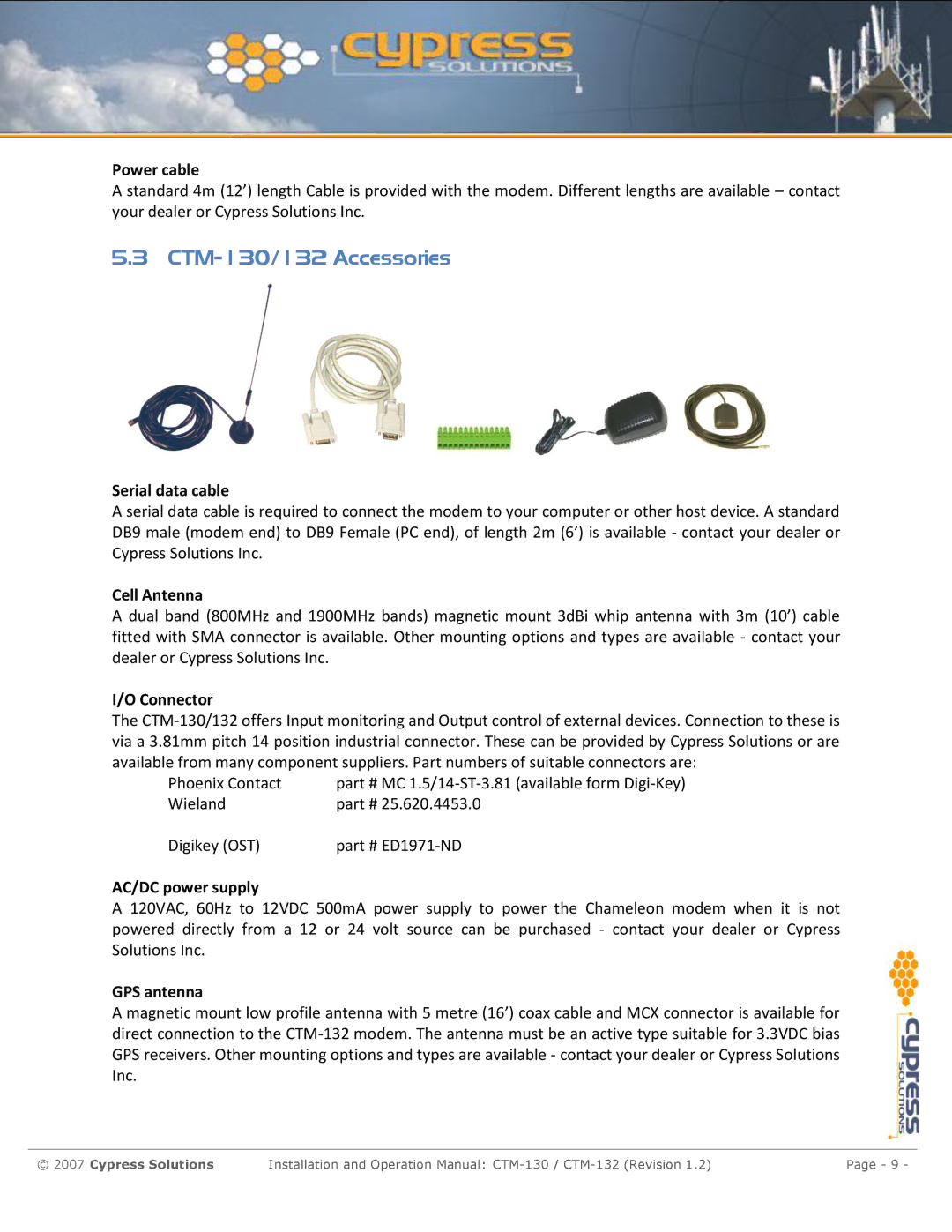 Cypress manual CTM-130/132 Accessories 