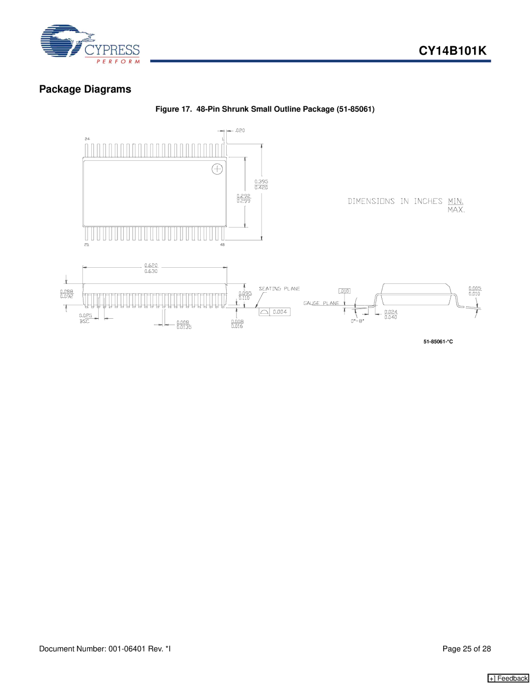 Cypress CY14B101K manual Package Diagrams, Pin Shrunk Small Outline Package 